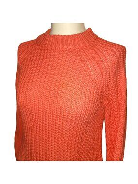 Peach Sweater Hot Coral Cotton Woman's Size Small Shaker Stitch NWT  JJ3384